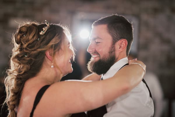 Jayme and Christopher share a close moment dancing at the reception stage of. Wedding photography pricing estimate by She Said Yes.