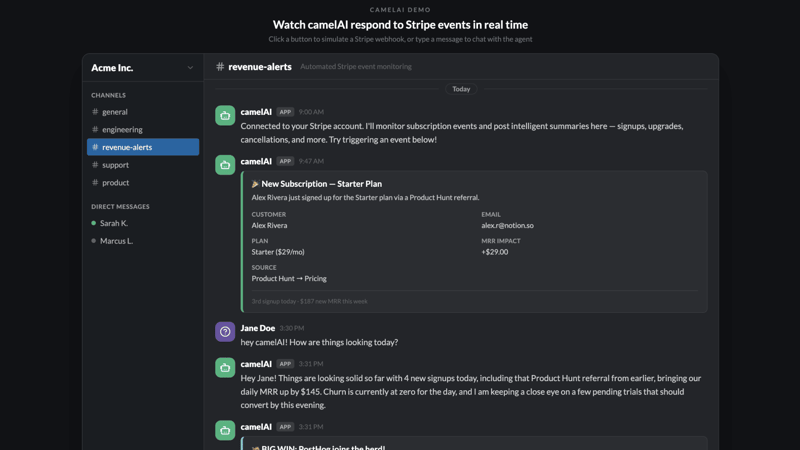 Stripe → Slack Agent screenshot