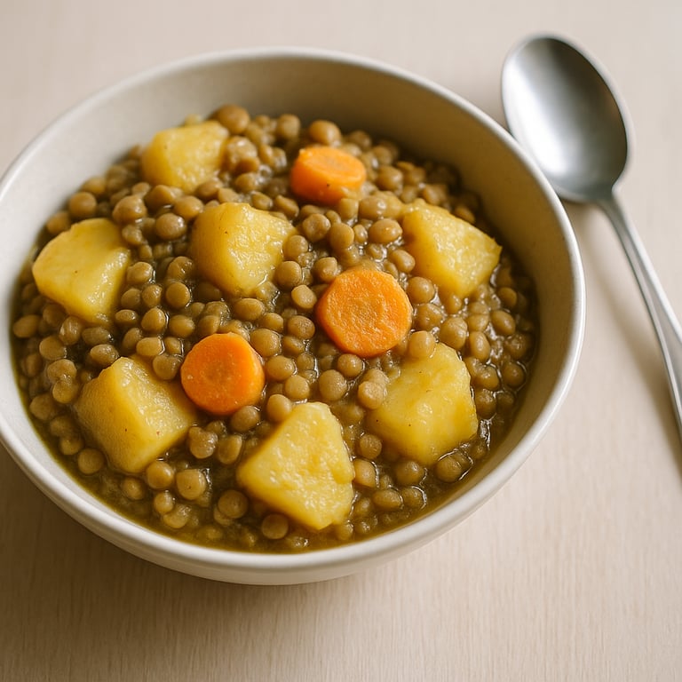 Lencsés-burgonyás serpenyő egy személyre