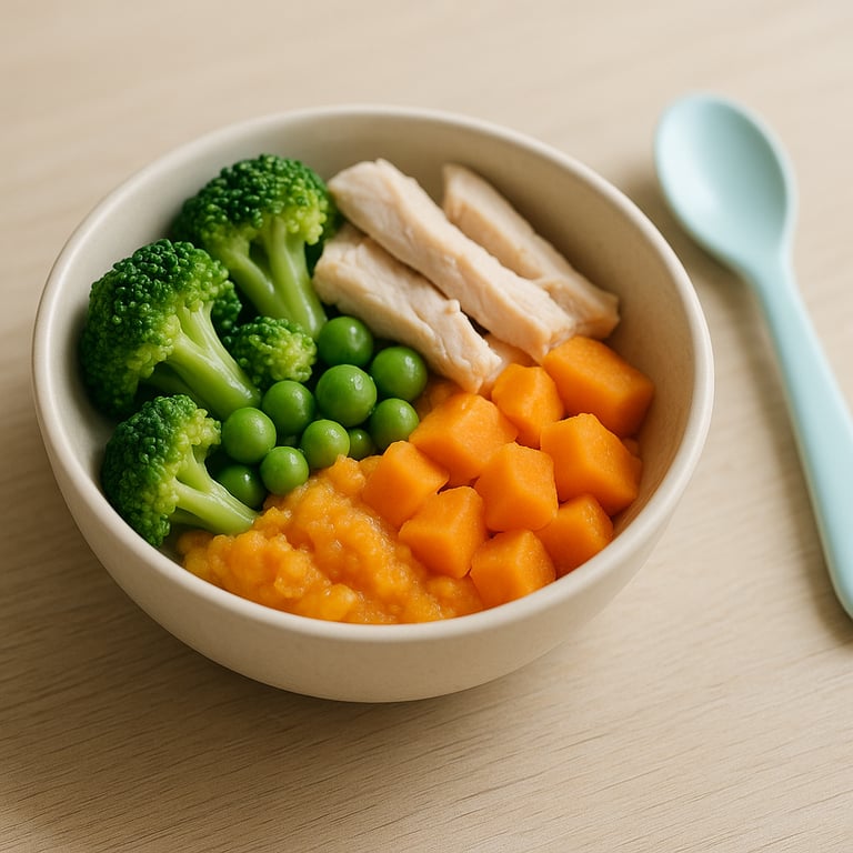 Broccoli, Chicken, Peas and Sweet Potato Baby Finger Lunch