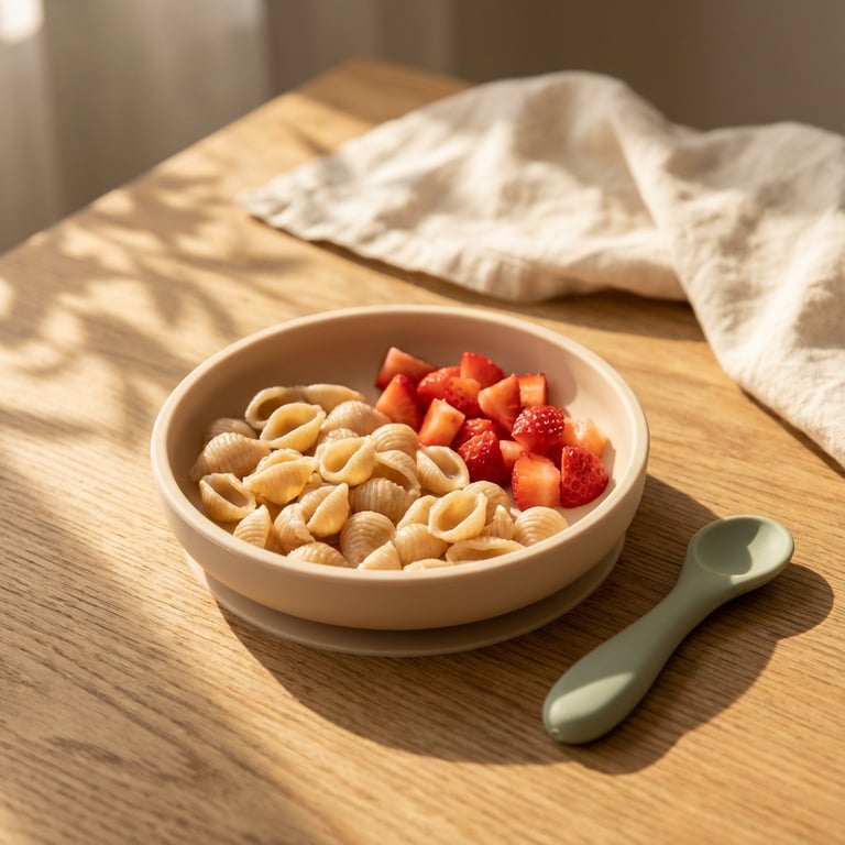 Brown Rice Pasta with Strawberries (10+ months, BLW, Breakfast)