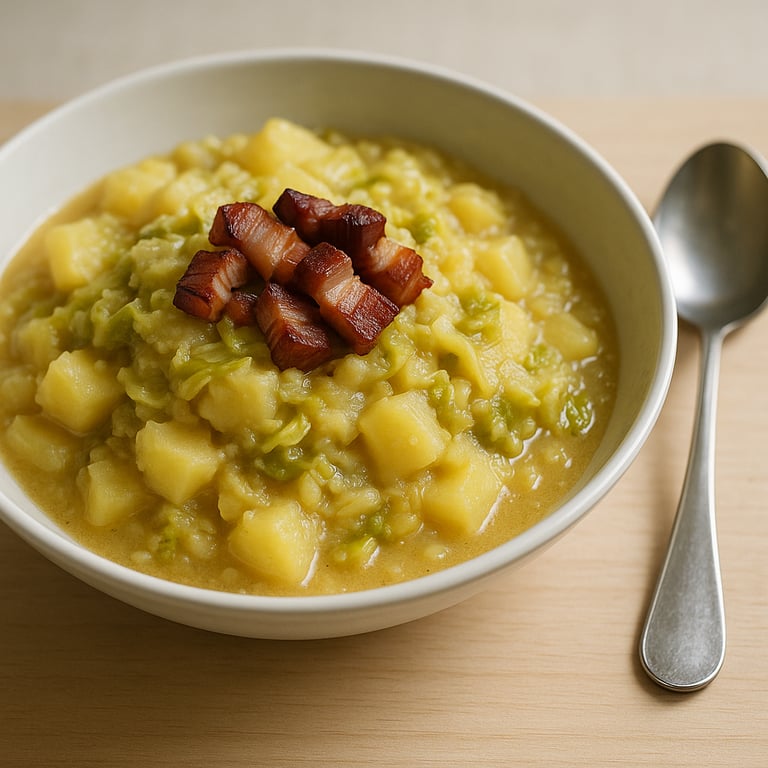 Kelkáposztás burgonya füstölt szalonnával (1 adag)