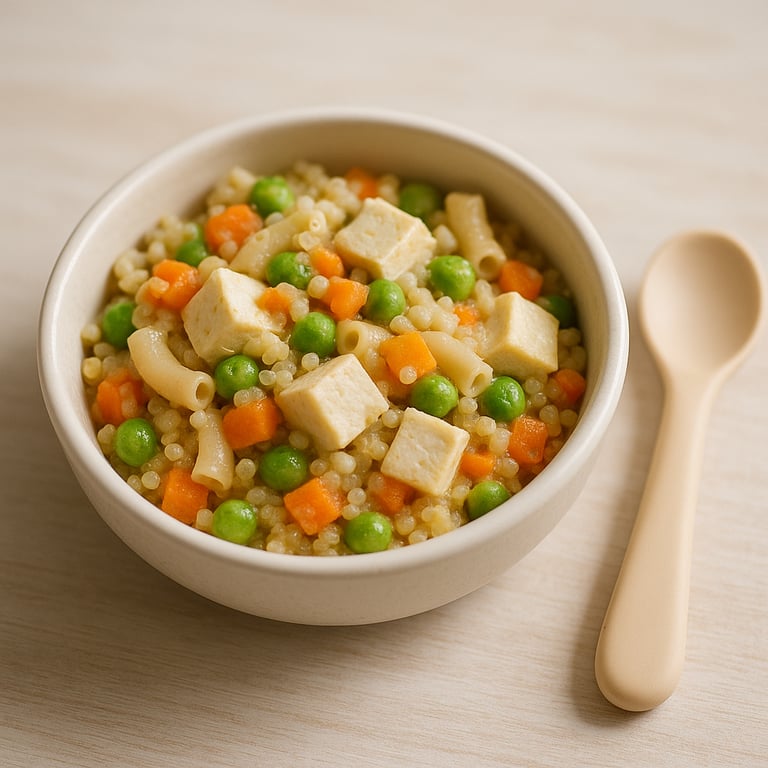 Quinoa Pasta with Carrot, Peas & Tofu - Toddler Lunch (10+ months)