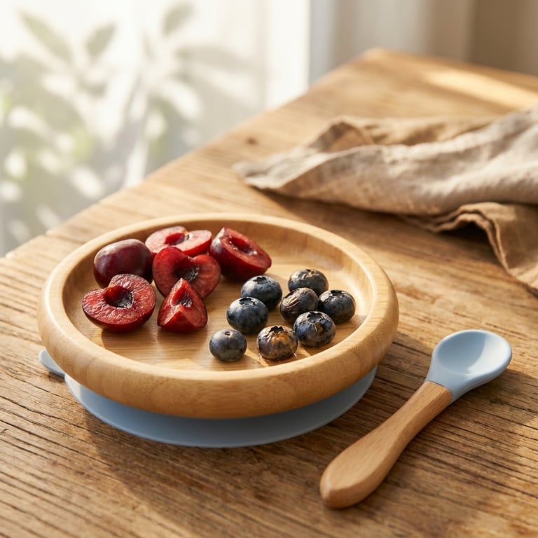 Kleinkind-Häppchen mit Blaubeeren und Kirschen