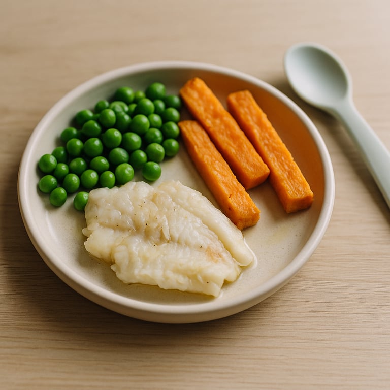 Tilapia, Sweet Potato Fingers & Peas — Baby-led Weaning Dinner