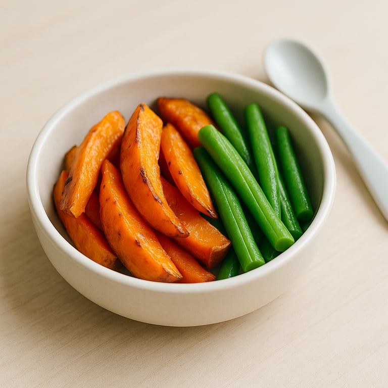 Roasted Sweet Potato Wedges & Steamed Green Bean Fingers