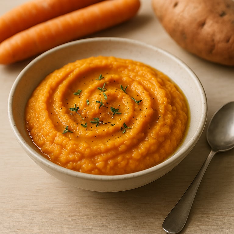 Cremiges Karotten‑Süßkartoffel‑Püree mit Thymian