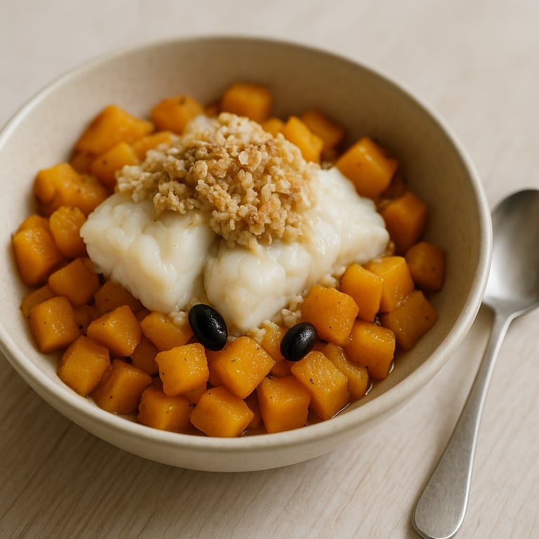 Sült tökös-tőkehal zabropogóval (1 adag)