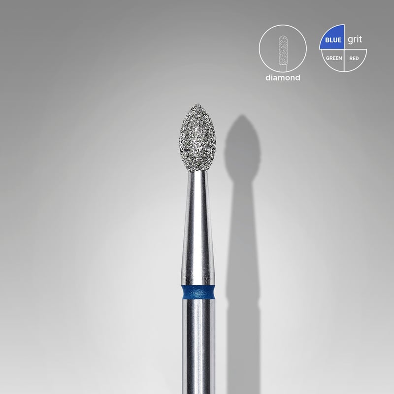 STALEKS EXPERT Diamond nail drill bit pointed bud blue, head diameter 2,5 mm, working part 4,5 mm