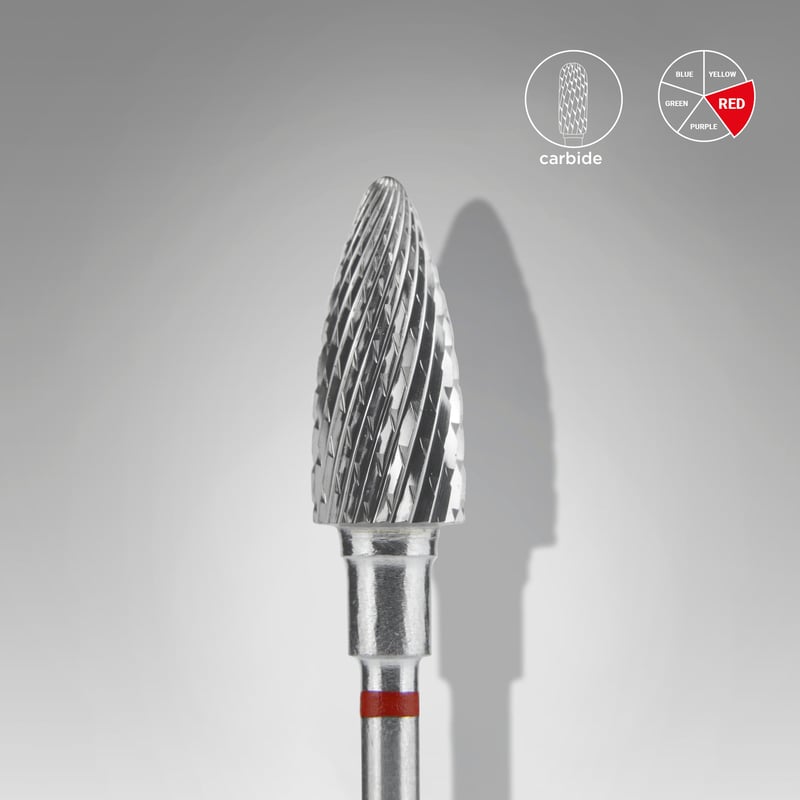 STALEKS EXPERT Carbide nail drill bit pine cone red, head diameter 6 mm, working part 14 mm