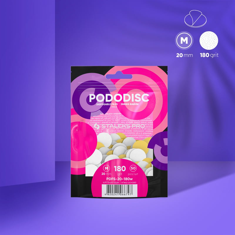 STALEKS EXPERT 20 PODODISC M Клейові файли для педікюрного диска на м'якій основі, 180 грит 20 мм (50 шт)