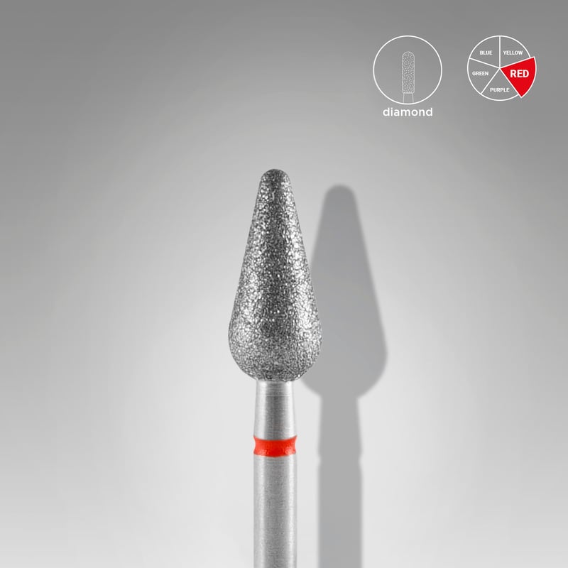 STALEKS EXPERT Fresa de diamante «Pera redondeada» roja, diámetro 5 mm, parte de trabajo 12 mm