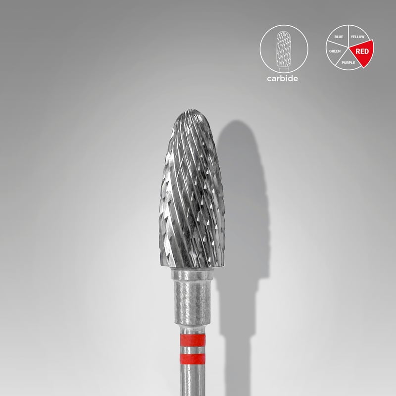 STALEKS EXPERT Fresa de metal duro para zurdos tipo «maíz» roja, diámetro 6 mm, parte de trabajo 14 mm
