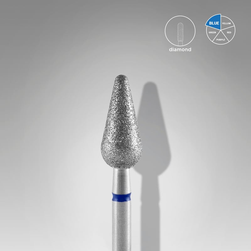 STALEKS EXPERT Diamond nail drill bit rounded pear blue, head diameter 5 mm, working part 12 mm