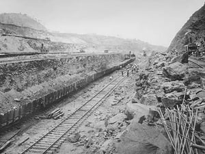 Twin Tracks Loaded with Earth Removed from Panama Canal Bed - Art Print