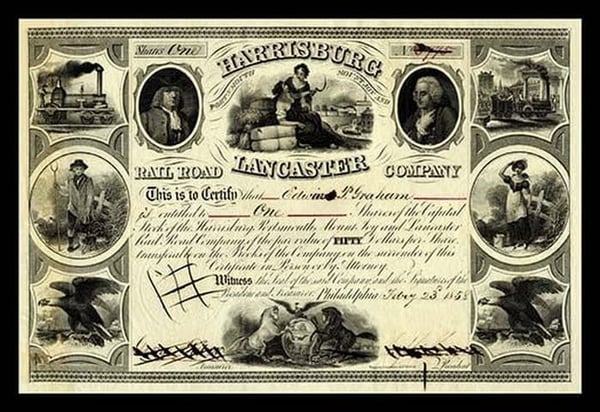 Harrisburg Lancaster Railroad Company Stock - Art Print