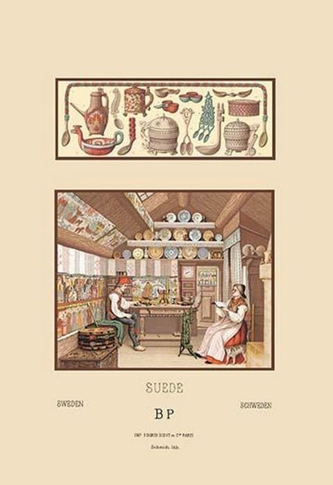 A Rustic Swedish Household by Auguste Racinet - Art Print