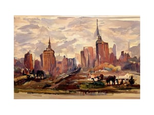 Manhattan Watercolor-Style View of New York City Skyline