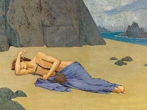 Lyrist Asleep on Beach - Art Print