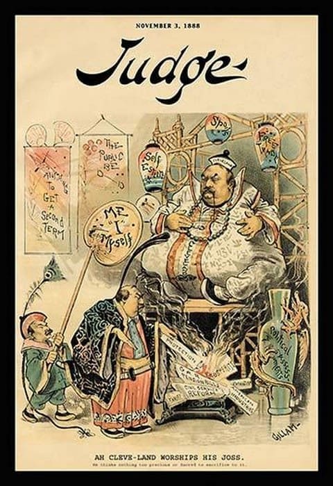 Judge Magazine: Ah Cleveland Worships his Joss by Bernhard Gillam - Art Print