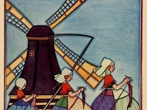 Dutch Girls Knitting by Needlecraft Magazine - Art Print