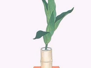 Haran (Five Aspidistra Leaves) in Bamboo vase by Josiah Conder - Art Print