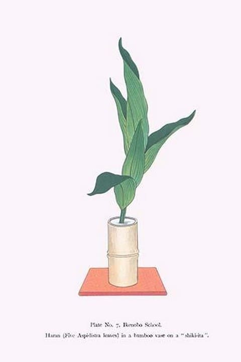 Haran (Five Aspidistra Leaves) in Bamboo vase by Josiah Conder - Art Print