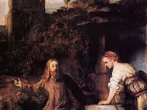 Christ and the woman of Samaria by Rembrandt Van Rijn - Art Print