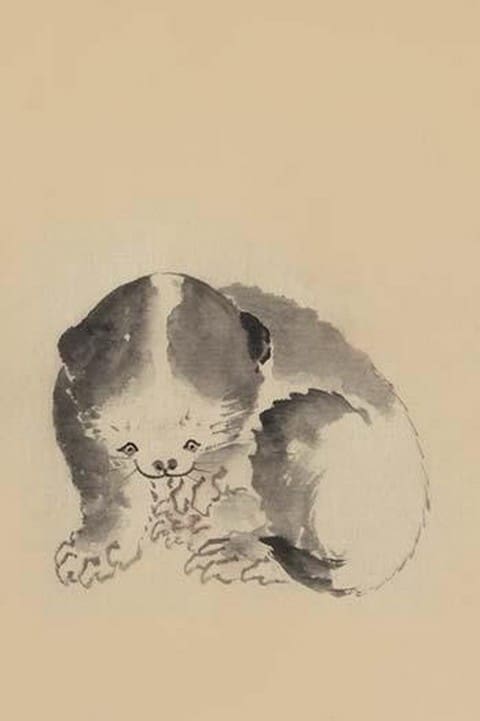 A Cat cleaning its claws by Katsushika Hokusai - Art Print
