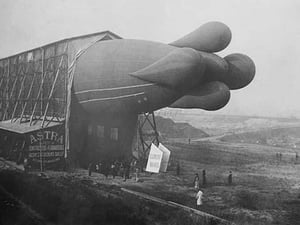 Clement Bayard Dirigible half way in Hangar - Art Print