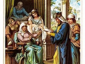 Baby Jesus in for a check up - Art Print