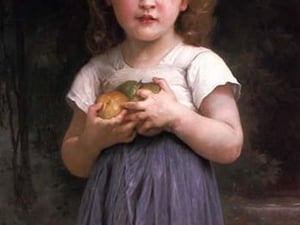 Little Girl holding Apples in her hands by William Bouguereau - Art Print