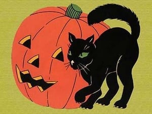 Black Cat with Jack-O-Lantern by Fern Bisel Peat- Art Print