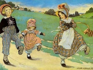 Three Children to London - One foot up One foot down by Jesse Willcox Smith - Art Print