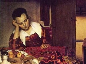 A Woman Asleep by Johannes Vermeer - Art Print