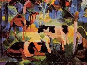 Landscape with Cows and Camels by August Macke - Art Print
