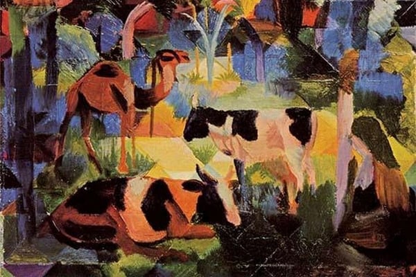 Landscape with Cows and Camels by August Macke - Art Print