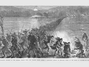 Union Retreat across Edward's Ferry by Frank Leslie - Art Print
