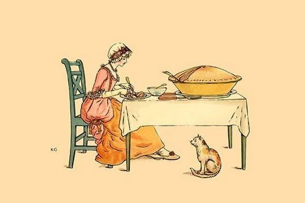 A Slice of Pie and a Hungry Kitten by Kate Greenaway - Art Print