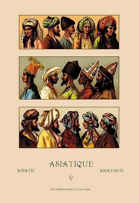 A Variety of Asiatic Head-Coverings by Auguste Racinet - Art Print