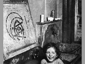 Child Bathes in Sink - Art Print