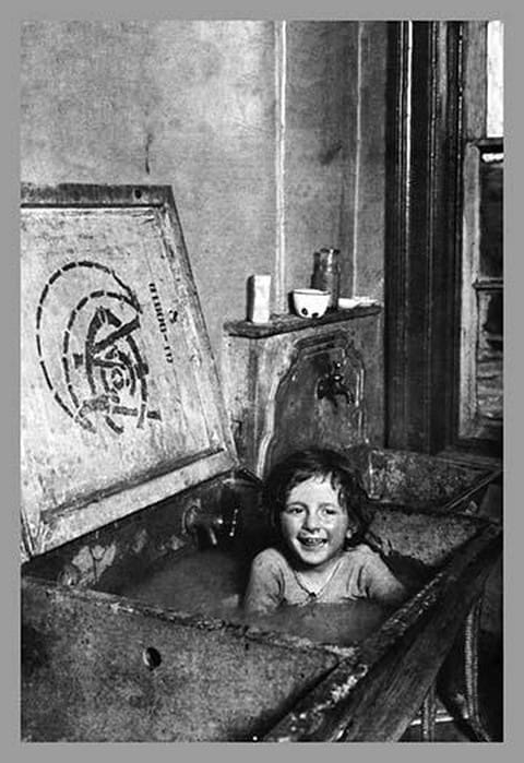 Child Bathes in Sink - Art Print