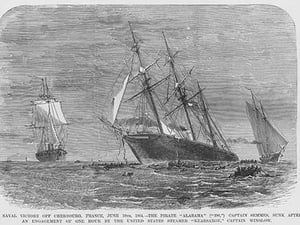 Admiral Semmes defeated in his Confederate Raider Alabama near Cherbourg