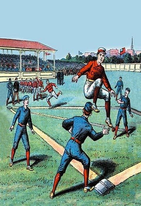 Celebratory Leap at First Base - Art Print