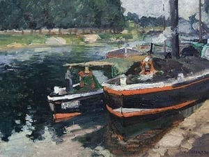 Barges at Pontoise by Camille Pissarro - Art Print