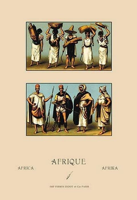 A Variety of African Dress by Auguste Racinet - Art Print