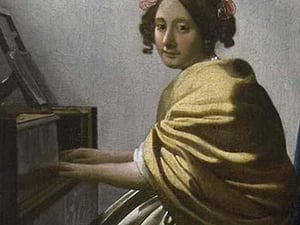Young Woman Seated at a Virginal by Johannes Vermeer - Art Print