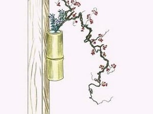 Tsuru-umemodoki & Rindo (Staff Vine and Gentian) in a Bamboo Vase by Josiah Conder #2 - Art Print
