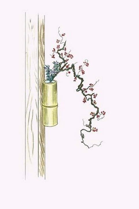 Tsuru-umemodoki & Rindo (Staff Vine and Gentian) in a Bamboo Vase by Josiah Conder #2 - Art Print