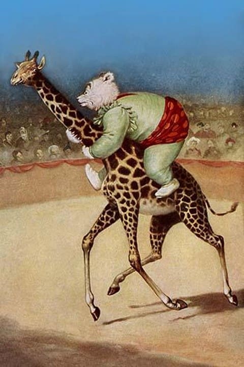 Bear Back Giraffe Racing by R.K. Culver - Art Print